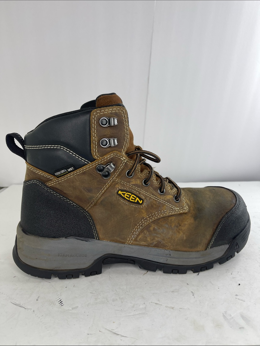 Keen Men’s Brown and Black Waterproof Work Boot with Lug Sole